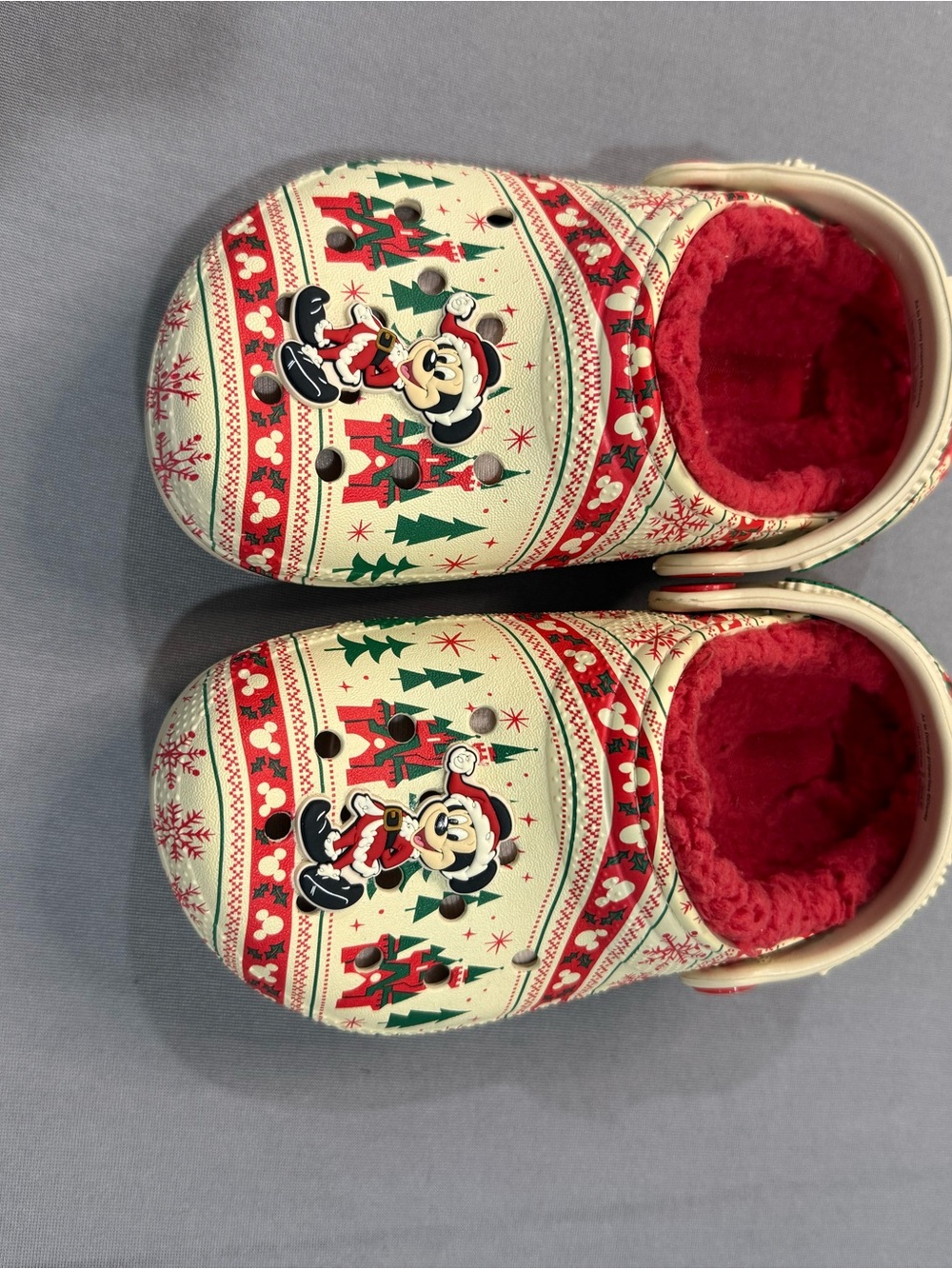 Crocs Disney Minnie Mouse Christmas Fur Lined Clog Slip On Toddler C6 Beige